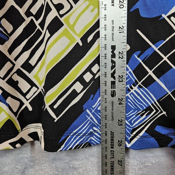 JM Collections Flowy Blouse Womens XL Black Blue Geometric Career Office date - Picture 6 of 9